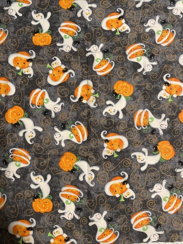 Halloween Pumpkins And Ghosts Cotton Fat Quarter 18x22” New - Picture 2 of 2