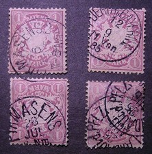 2111)  Bayern Wappen Mi.-Nr. 53  4 x 1 Mark lila
