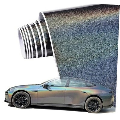 Rainbow Metallic Gray Car Vinyl Wrap, Holographic Color Change 59.84'' x 118.11''