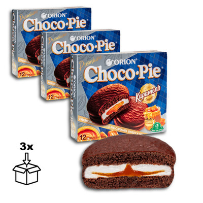 Orion Gebäck Choco Pie Dark Caramel mit dunkler Schokolade, 12er Pack - 3 x 360g