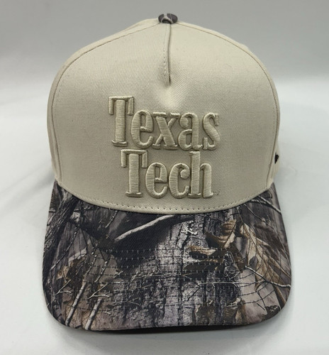 Texas Tech StrapBack Hat Cap Camo Beige Khaki Embroidered Red Raider Outfitter