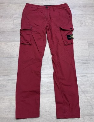 Stone Island Men s Cargo Trousers Pants Red  Fit Size 32  Compass Patch