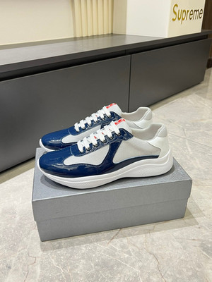 Prada America's Cup Men Sneakers Navy Patent Leather Mesh Low Top Casual Shoes