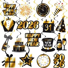 New Year 2026 Hanging Swirls Happy Decorations 22PCS Years Eve... 