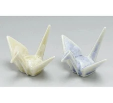 Kiyomizu yaki ware Porcelain Japanese Origami Crane Chopstick rest 2-Pairs Set