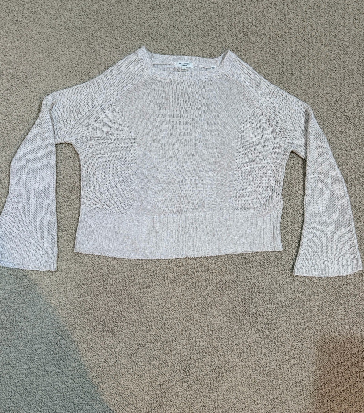 Max Studio Beige Ribbed Knit Pullover Crew Neck S… - image 1