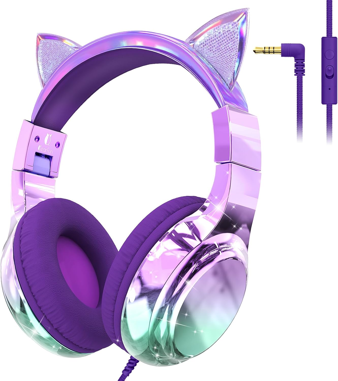 Kids Headphones, Cute Metallic, 85/94Db Volume Limited, Stereo Sound, Sharing Fu