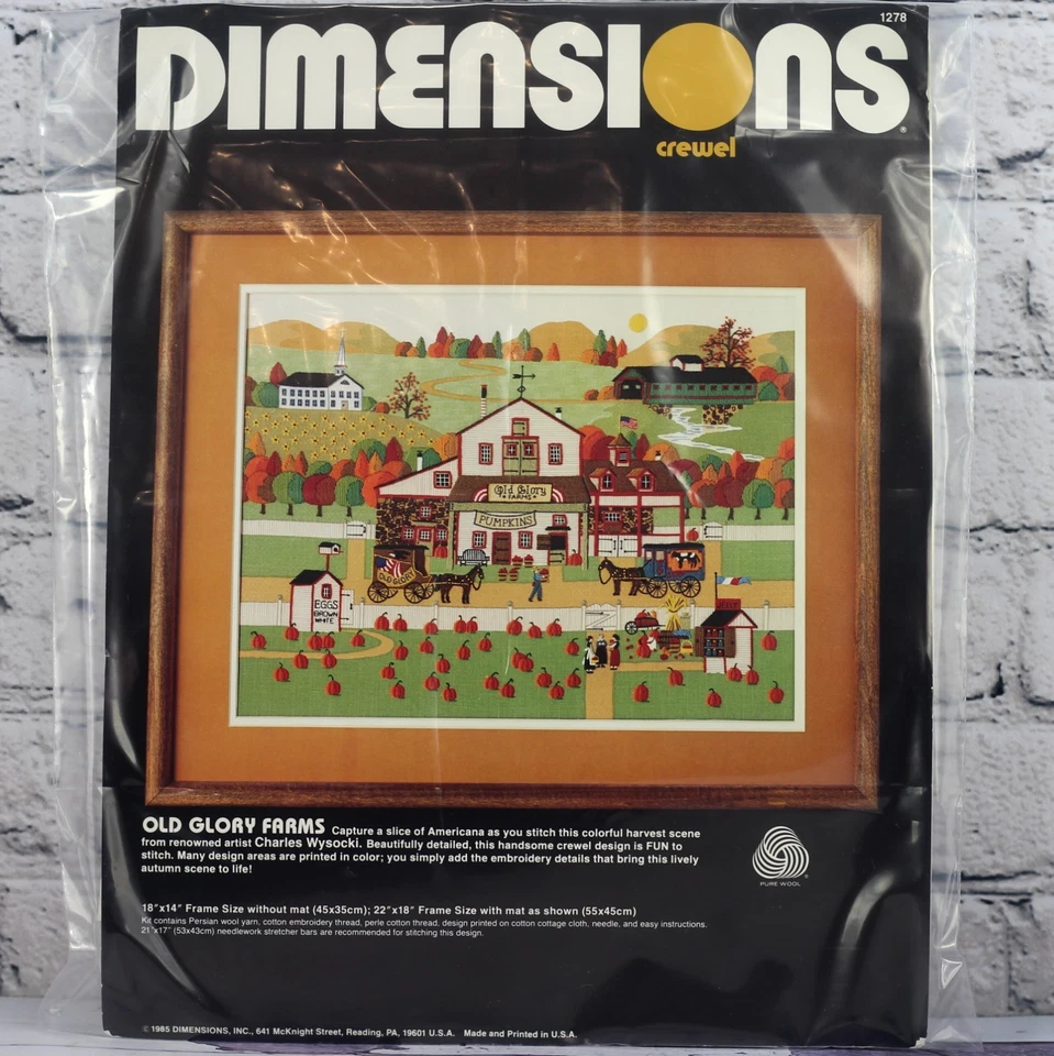 Vintage Crewel Embroidery Kit Charles Wysocki Pumpkins Fall Autumn Pumpkin Farm - Image 4 of 4