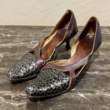 CYDWOQ Wing Croc Embossed Leather Kitten Heels Women s Size 6.5-7