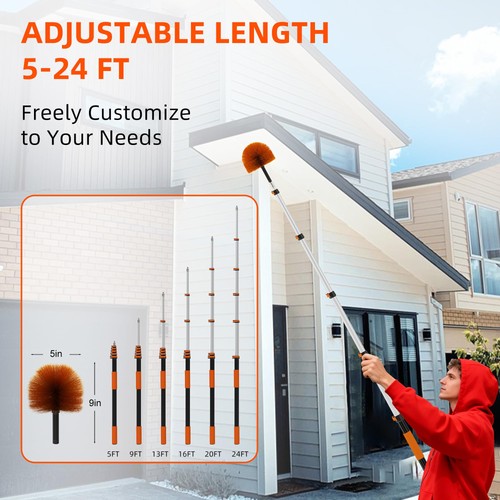 30 FT Reach Cobweb Duster with 5-24 FT Telescoping Pole, Dual Action Flip-Loc... - Picture 2 of 8