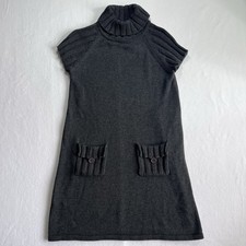 Calvin Klein Womens Knit Sweater Dress Turtleneck Pockets Gray Dark Academia M