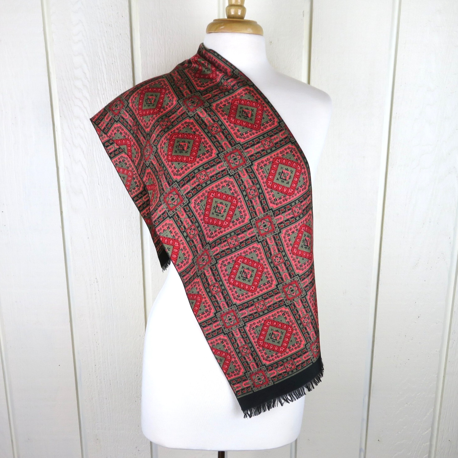 Vintage Echo Scarf Rectangle Geometric Fringe 44"… - image 1