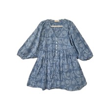 Madewell Women's Indigo Paisley Balloon Sleeve Button-Up Minidress Medium 