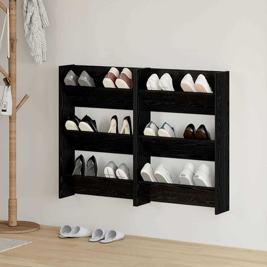 Mobile Porta Scarpe 2 pz Rovere Nero Moderno 60x18x90 cm