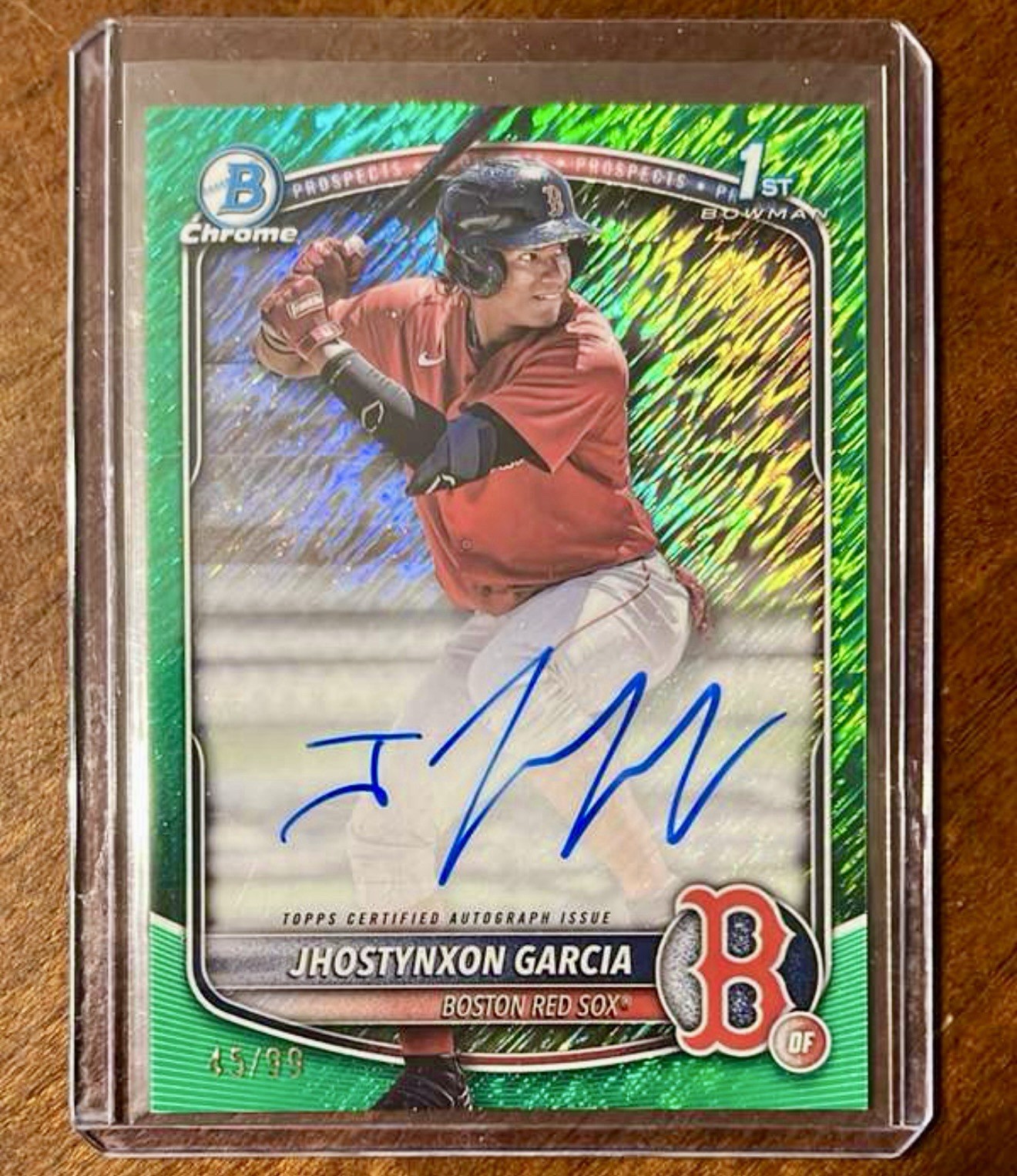 Jhostynxon Garcia 2025 Bowman Chrome 1st Green Shimmer Auto /99 CPA-JGA CENTERED