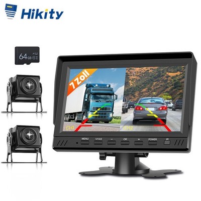 7'' IPS Monitor Rückfahrkamera kabelgebunden+2 Kameras IP68 wasserdicht+64G Karte
