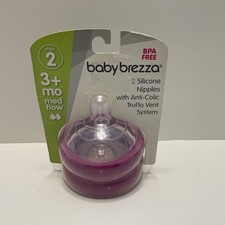 Baby Brezza Stage 2 Silicone Nipples 2 Pack Medium Flow 3m Anti-Colic TruFlo