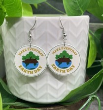 2  Silver-tone Make Everyday Earth Day Dangle Earring Set New Free Ship B7633