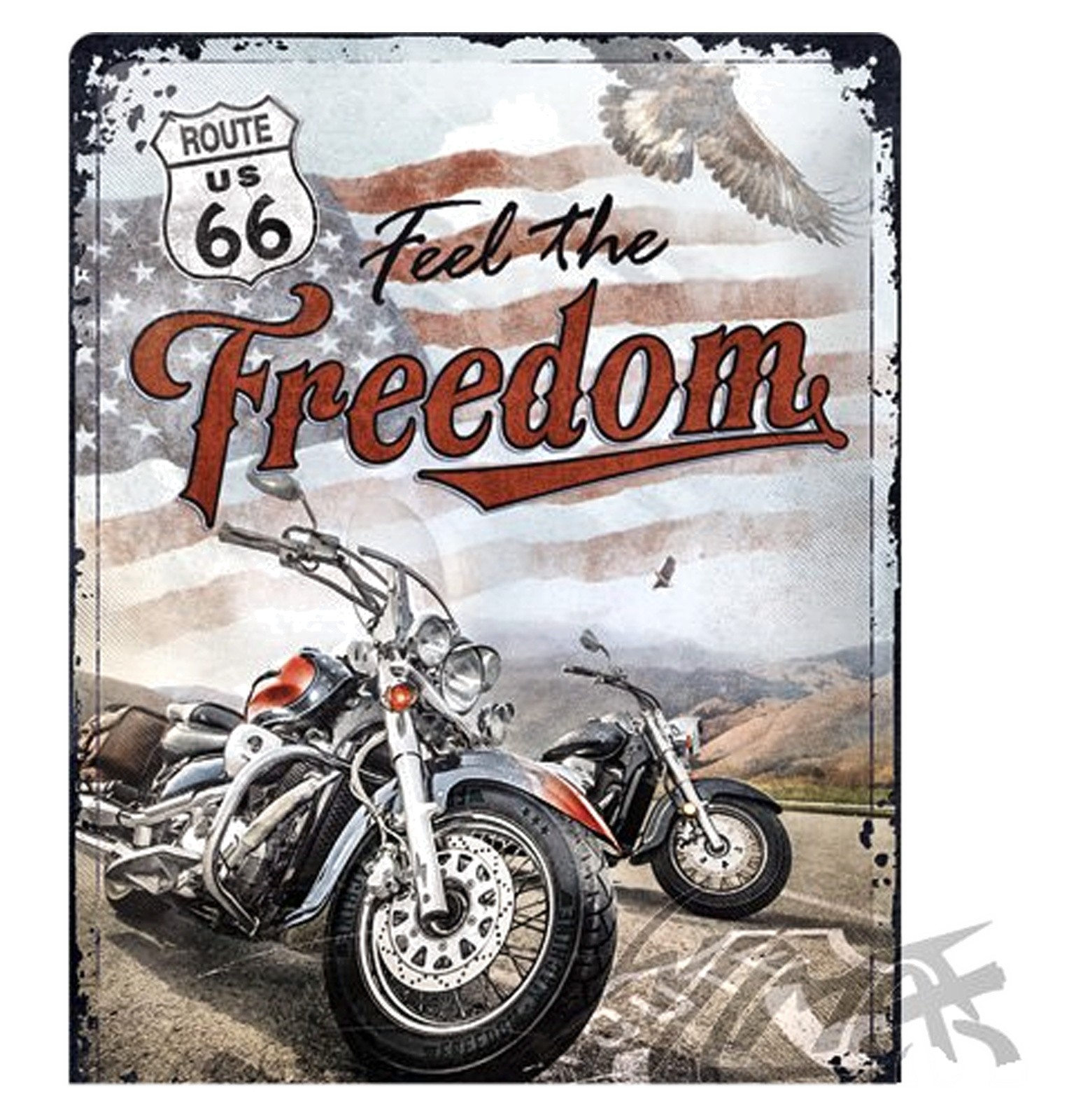 Plaque en métal Route 66 Freedom 30x40 cm avec relief premium