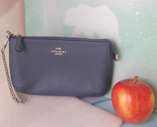 Coach F73044  Blue Leather Wristlet  Zip  Chain-Strap  Retail 150  Unused