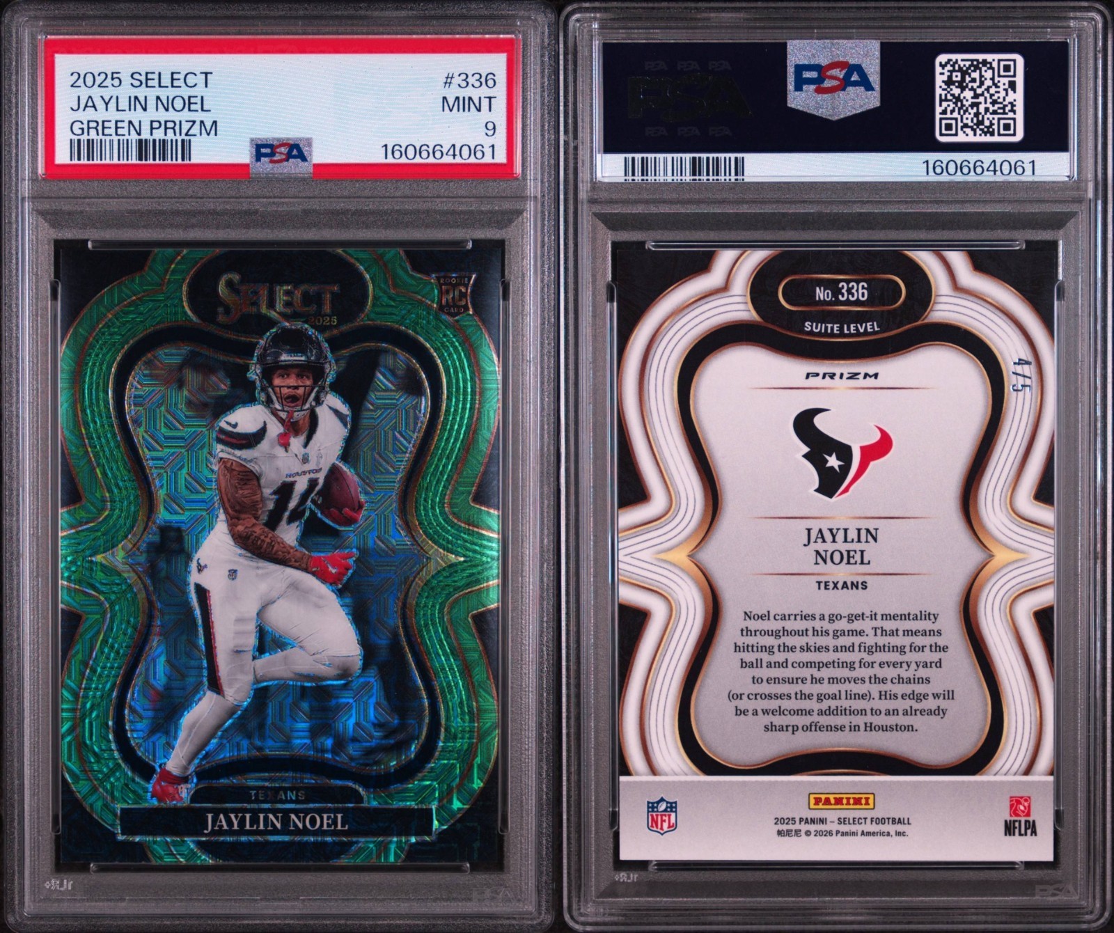 2025 Panini Select Football-Jaylin Noel #336 Green Prizm /5 PSA 9