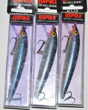 3 lures rapala hj-10 hj10 s silver 4"  husky jerk suspending rattlin' jerkbait