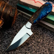 Gift-Ready 7.7" Damascus / Steel Knife Full Tang Hunt it Hunt + Leather Sheath