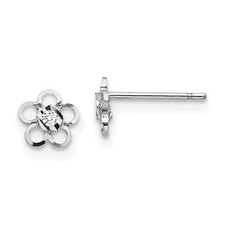 Kids 14k White Gold CZ 6mm Flower Post Earrings