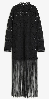 H&M crochet fringe trim dress black stunning size XL NWT Mock neck