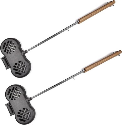 Hamburger Campfire Iron Preseasoned Handheld Round Burger Grill Set Of 2