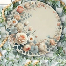 1pc 2D 1pc Floral Metal Imitation Aluminum Wall Decor- Round Plant Hanging Paint