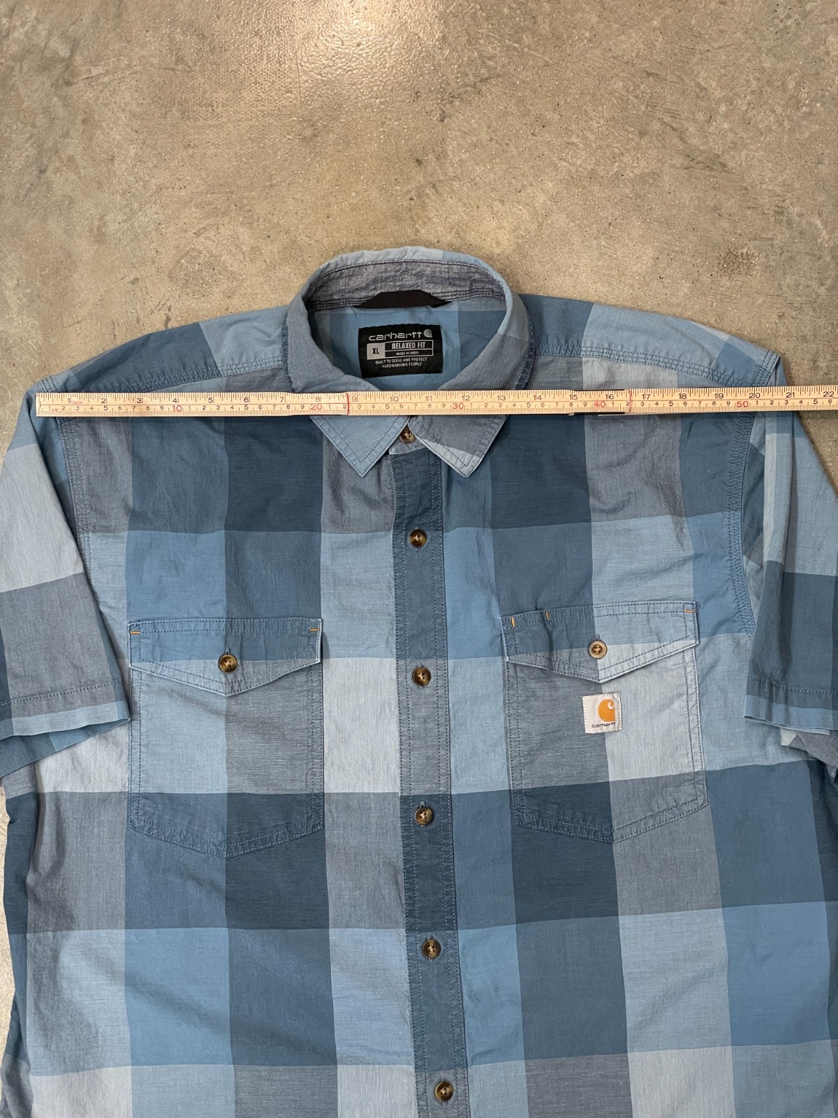 Carhartt Plaid SS Button Up Shirt Mens XL Blue Relaxed Fit Workwear Cotton thumbnail 8