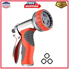 Garden Hose Nozzle Sprayer, Heavy Duty Metal High Pressure Water Gun, 9 Adjus...