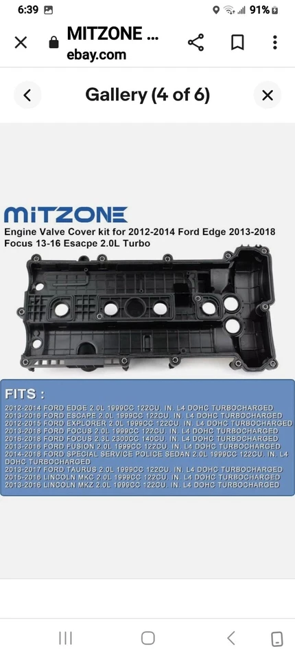 MITZONE Engine Valve Cover compatible Turbo 2012-2018 Ford Edge Escape Explorer - Image 2 of 4