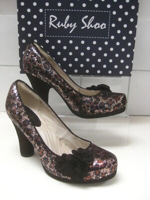 RUBY SHOO SCHUHE 7 40 Leopard Pailletten Court High Heels EVA CINDERELLA