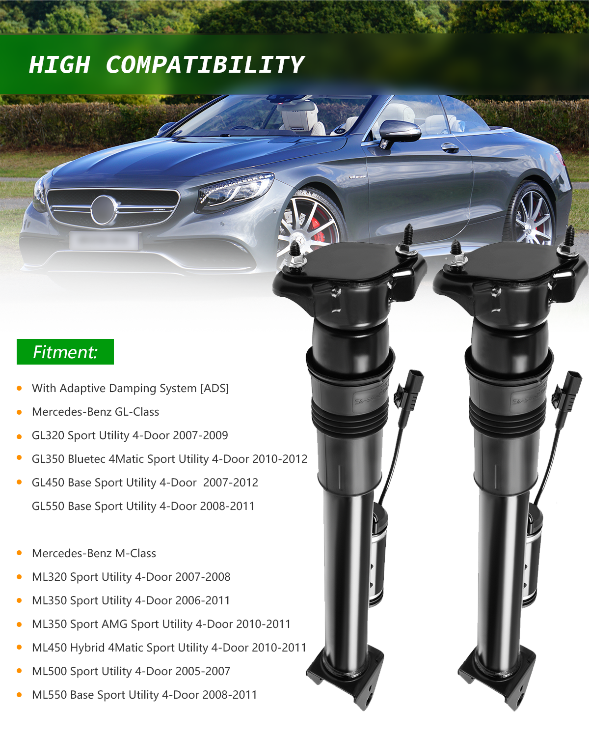 2PCS Rear Air Suspension Struts Fits Mercedes GL450 GL550 GL500 ML320 ...