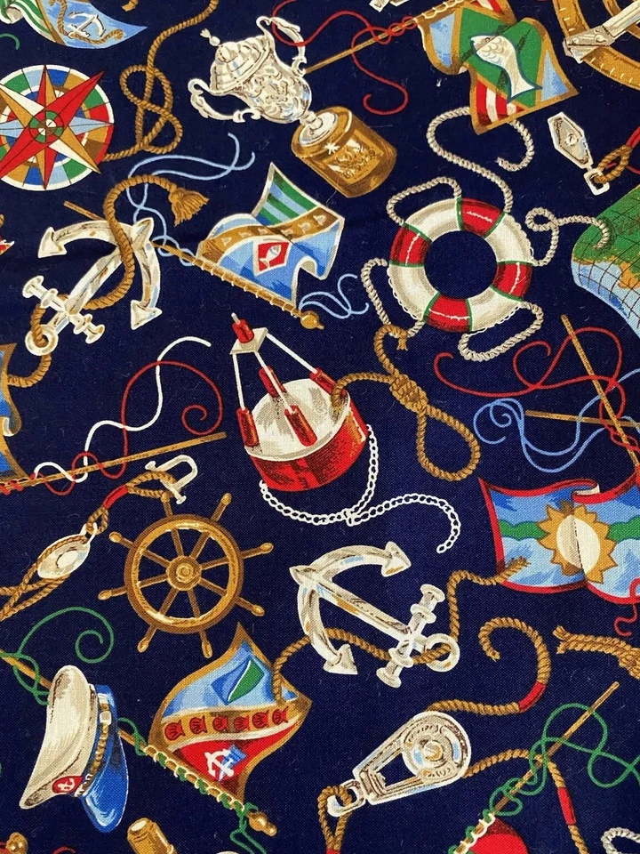 Vintage VIP Cranston Joan Messmore Fabric Nautical Boat Anchor Compass 44” BTY - Image 2 of 4