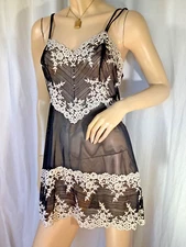 Wacoal chemise 814191 negligee Babydoll lace L mini Sexy stretchy net Sheer slip