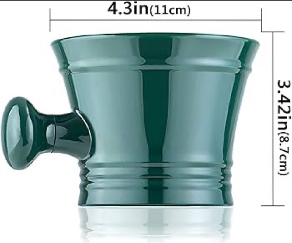 Green Shaving Soap Bowl /Mug W Handle unbreakable plastic light weight