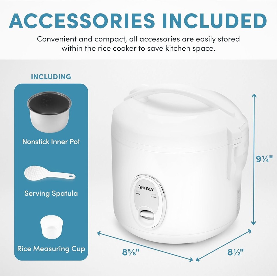 Aroma Housewares 8Cup Cooked 4Cup UNCOOKED Cool Touch Rice Cooker ARC