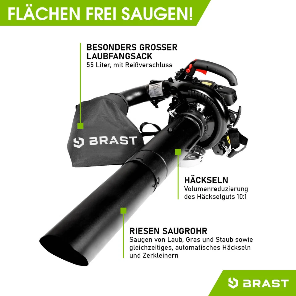 BRAST Laubsauger Benzin Laubbläser Laubhäcksler 4 Funktionen 55L Fangsack - Bild 3 von 4
