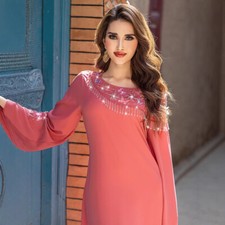 Elegant Women Abaya Muslim Long Dress Beaded Kaftan Evening Maxi Robe Party Gown