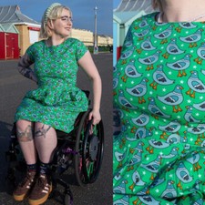 RUN AND FLY Pigeon Stars Print Cotton Tea Dress 8-26 Pockets Cute Stretch Alt