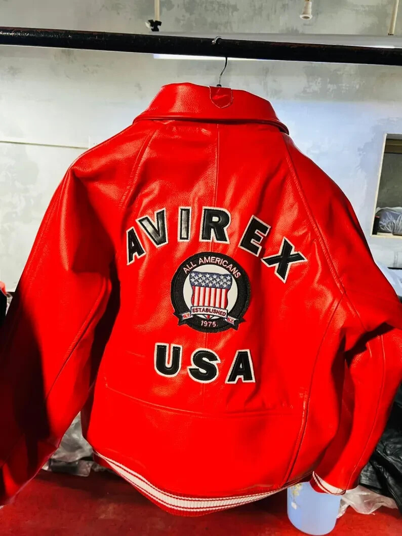 Men's Avirex Red & Black Real Bomber American Flight Jacket