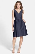 NEW ALFRED SUNG Satin Fit & Flare DRESS Sz 10 $188 MIDNIGHT BLUE WEDDING