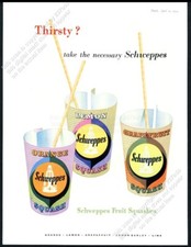 1954 Schweppes orange lemon grapefruit squash drinks art UK vintage print ad