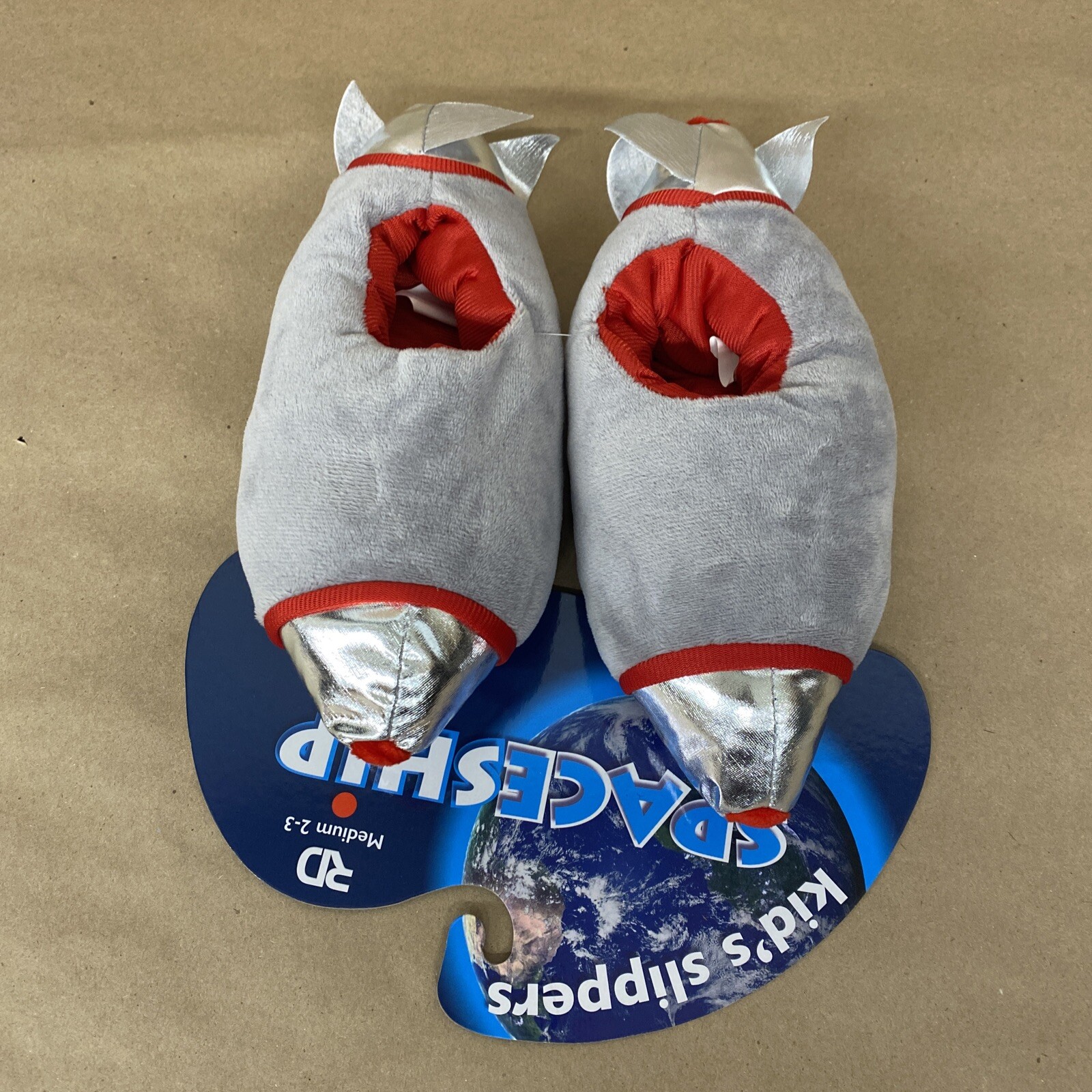 Kids Slippers Spaceship Rocket Footwear Nighttime Blue Black Silver -Size 2-3-image
