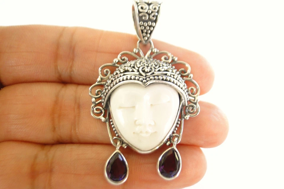 巴厘岛女神闭眼紫水晶吊坠 925 纯银吊坠 — 第 2/4 张图片