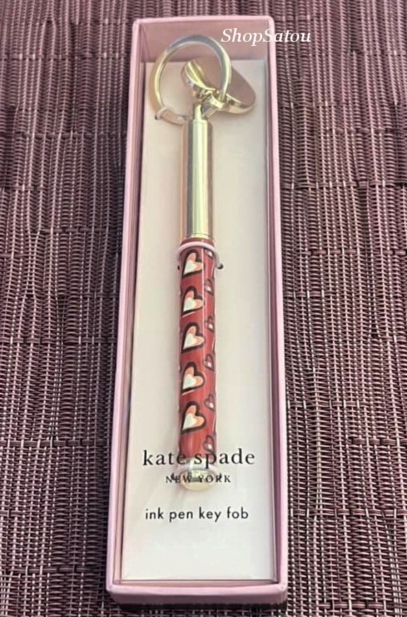 NIP KATE SPADE Ink Pen Key Fob Keychain HEARTS HEART PRINT eBay