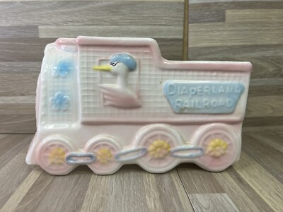 Vintage MY-NEIL Ceramic DIAPER LAND RAILROAD Train Baby PLANTER Nursery Decor